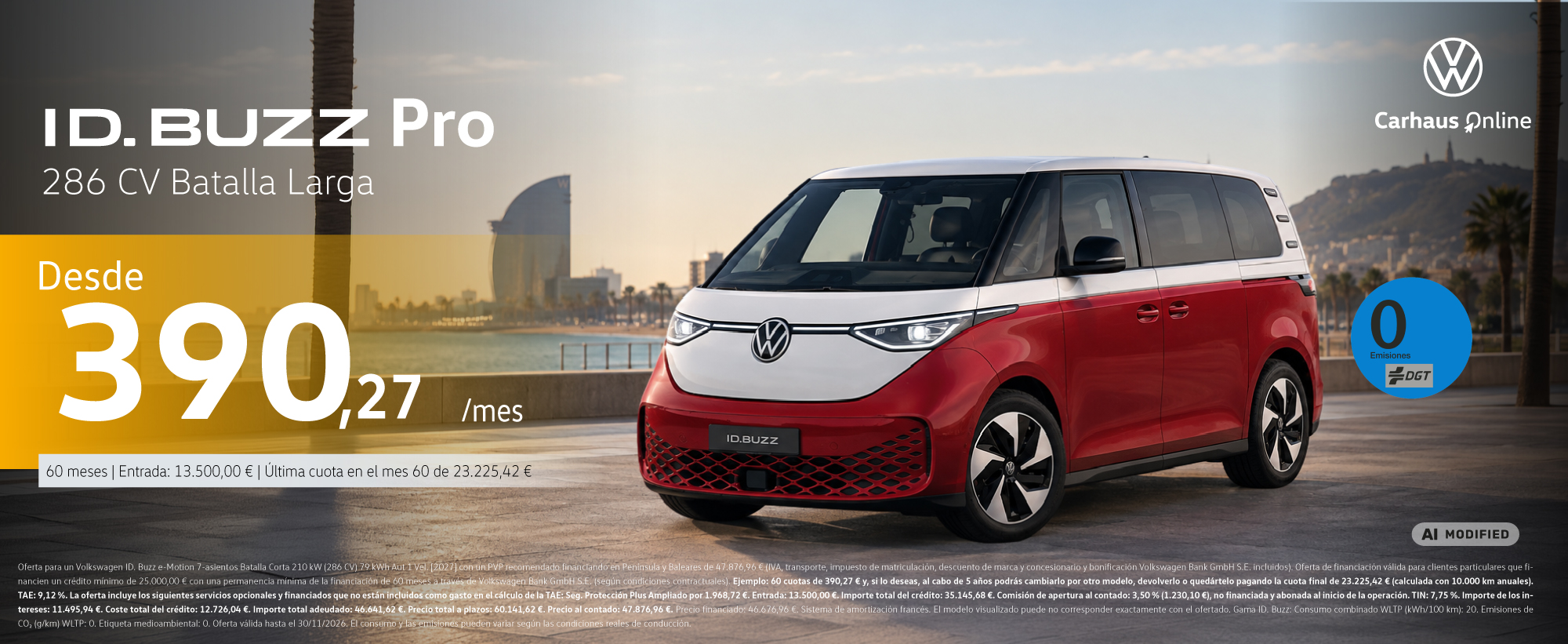 Volkswagen ID. Buzz e-Motion 100% eléctrico de 7 plazas desde 390,27 euros al mes